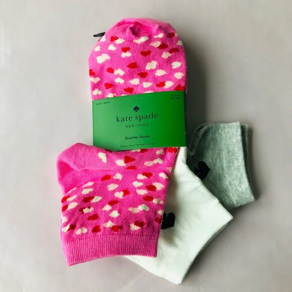 Kate Spade New York Pink White Quarter Socks 3 Pairs - Picture 1 of 5